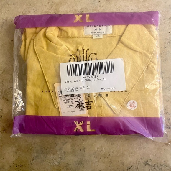 Yellow Women's Linen Button-Down Long Sleeve Shirts with Pockets-NWT - Picture 5 of 5